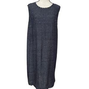 J. Jill Size Large Love 100% Linen Blue Striped Sleeveless Shift Dress